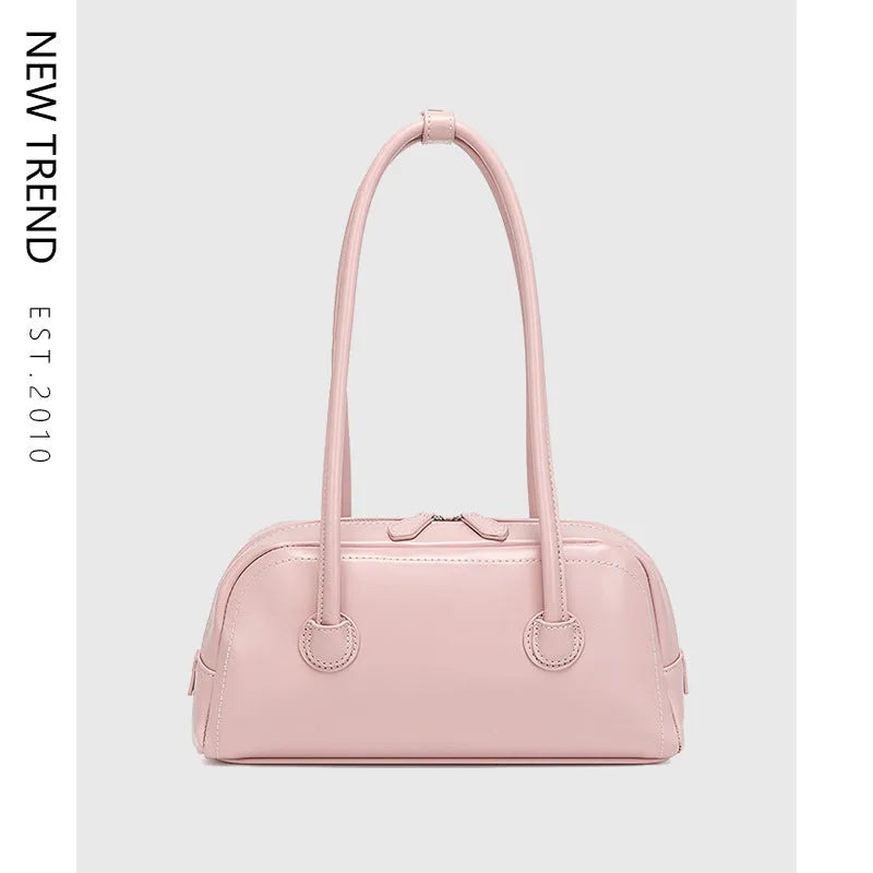 Retro PU underarm bag for women, horizontal square 31 x 9 x 14 cm with double straps and stitching
