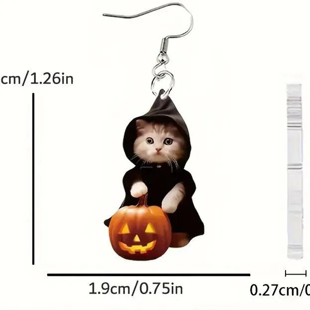 Handmade acrylic cat pumpkin earrings flat Christmas style for women