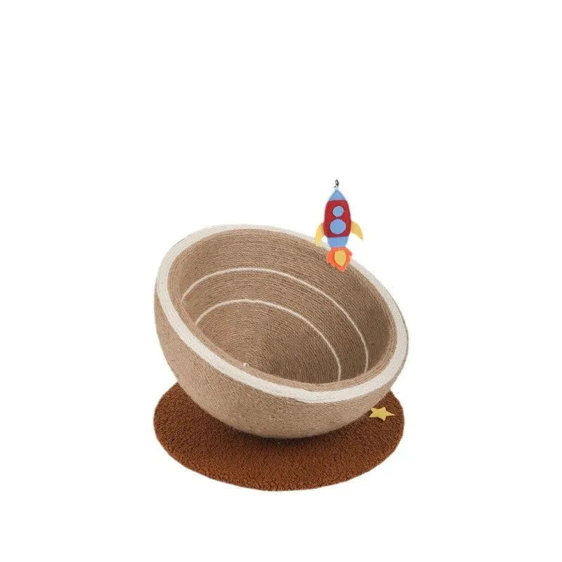 Large integrated cat scratching basin nest with sisal rope posts and flannel lining in starlight sisal colour.