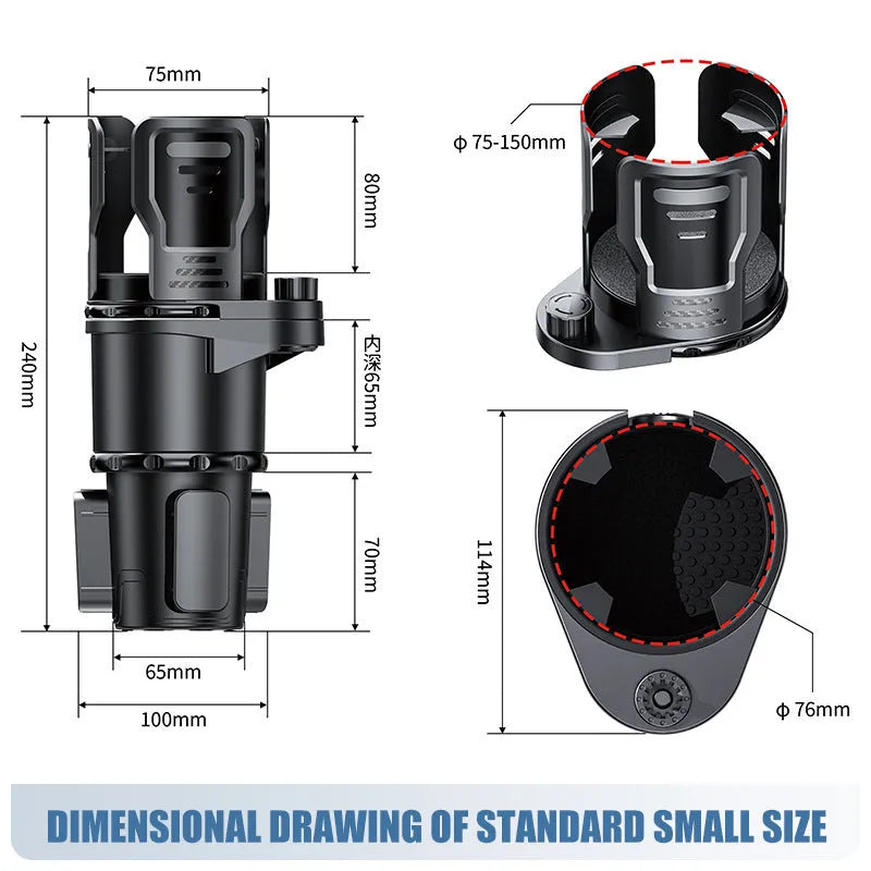 Carbon fibre black ABS car cup holder with two size options for central control cup position
