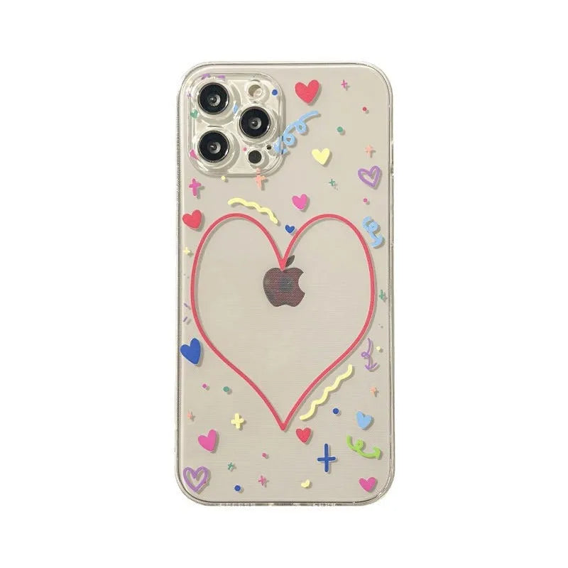 Transparent Love TPU all-inclusive phone case with love picture for iPhone 12 13 14 X Xr Xs