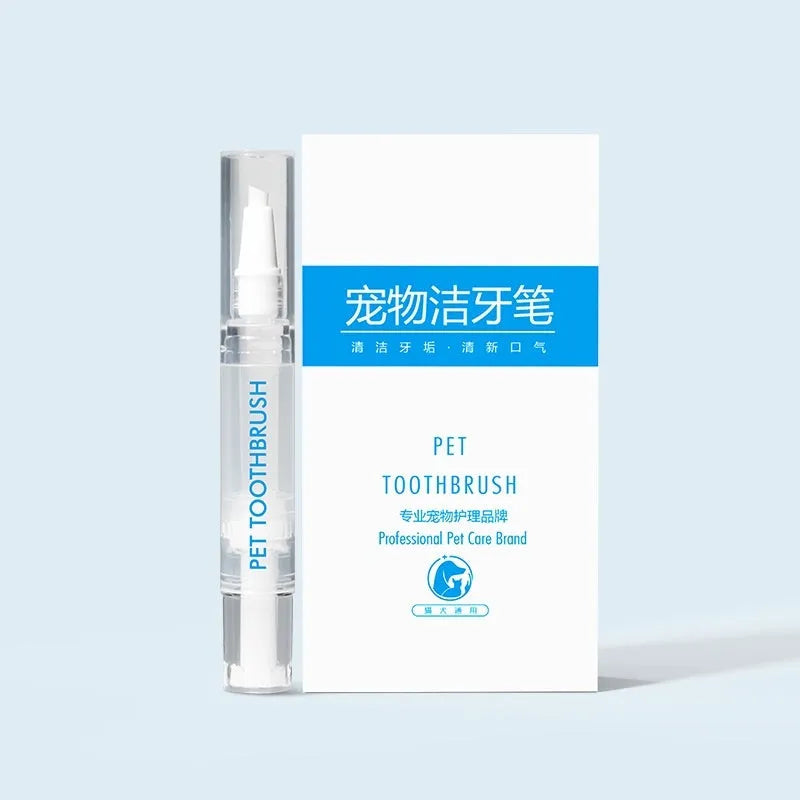 Plastic pet toothbrush pen with integrated toothpaste reservoir for dog dental cleaning