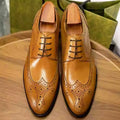Men's black pointed toe leather business shoes with British brogue carved patterns