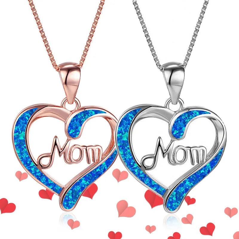 Love-shaped MOM letter pendant necklace in Rose Gold alloy electroplated finish for women