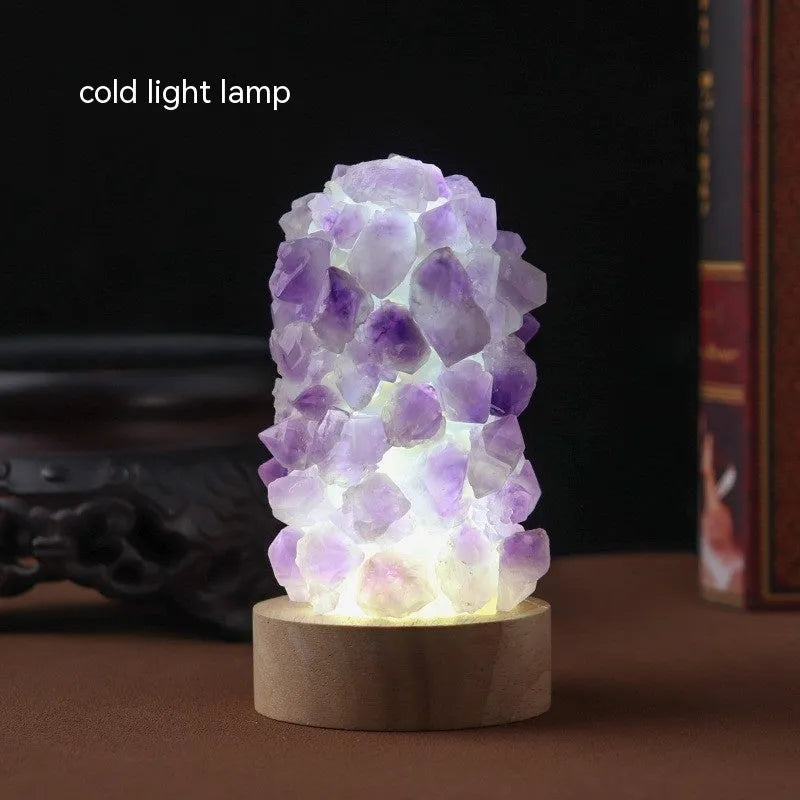Natural amethyst vug crystal tooth flower mini night light USB plug-in cold warm light options on table