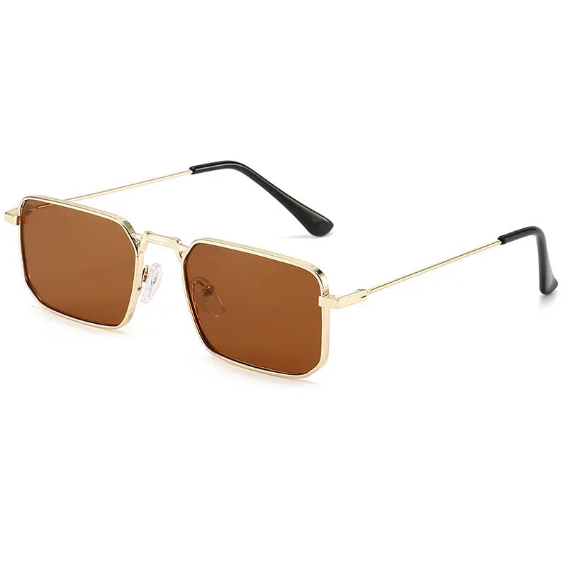 Men's square steampunk sunglasses with gold frame and grey lens, quadrilateral shape, for sun protection and fashion wear