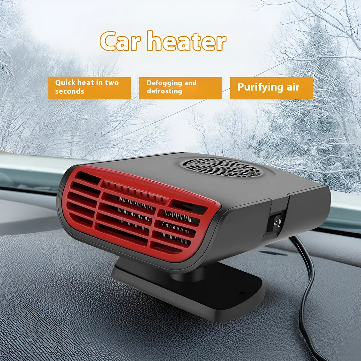 Portable 150W 12V black ABS car heater blower for defrosting and demisting windscreens
