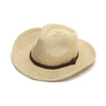 Men's foldable straw sun hat with wide brim in beige colour showing foldable design for summer outdoor use