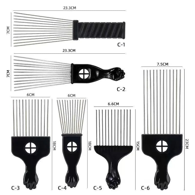 Male creative portable steel needle comb in plastic, over 20cm long, with steel teeth on a light background.