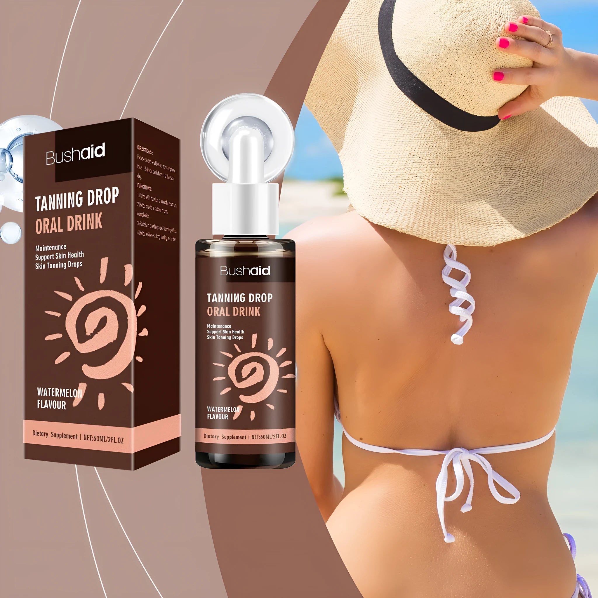 60ml sun protection tanning essence cream in white tube measuring 30x30x125mm