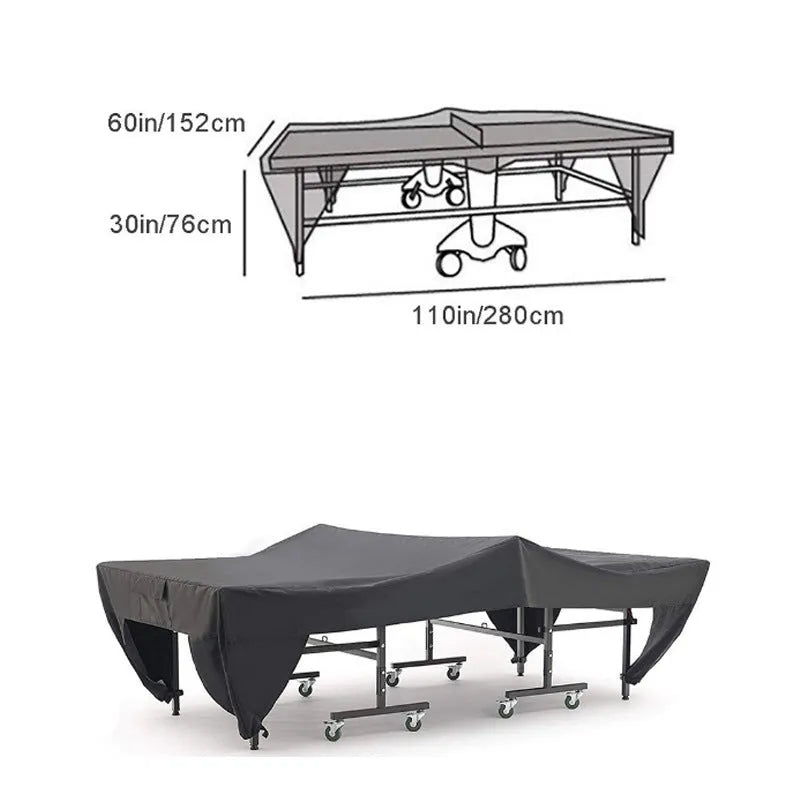 Black polyester table tennis table cover sized 280x152x76cm for outdoor dust and waterproof protection