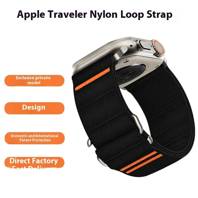 Elastic nylon Apple Watch replacement band with stainless steel buckle in Army Green colour