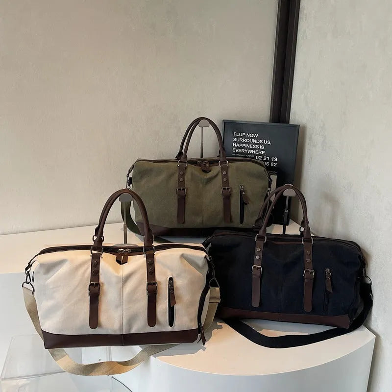Canvas dry wet separation holdall in black, milky white or green with 20-35L capacity and 16cm carry handles
