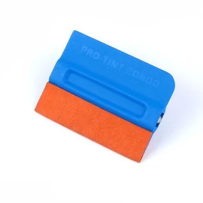 Professional automotive film scraper tool with black ABS handle and blue faux deerskin scraping pad.
