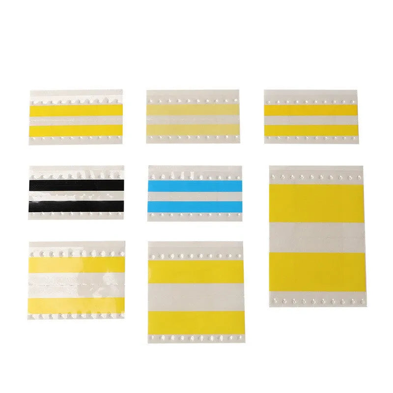 SMT double-sided splicing tape rolls in yellow, black, blue showing 8mm, 12mm, 16mm, 24mm widths