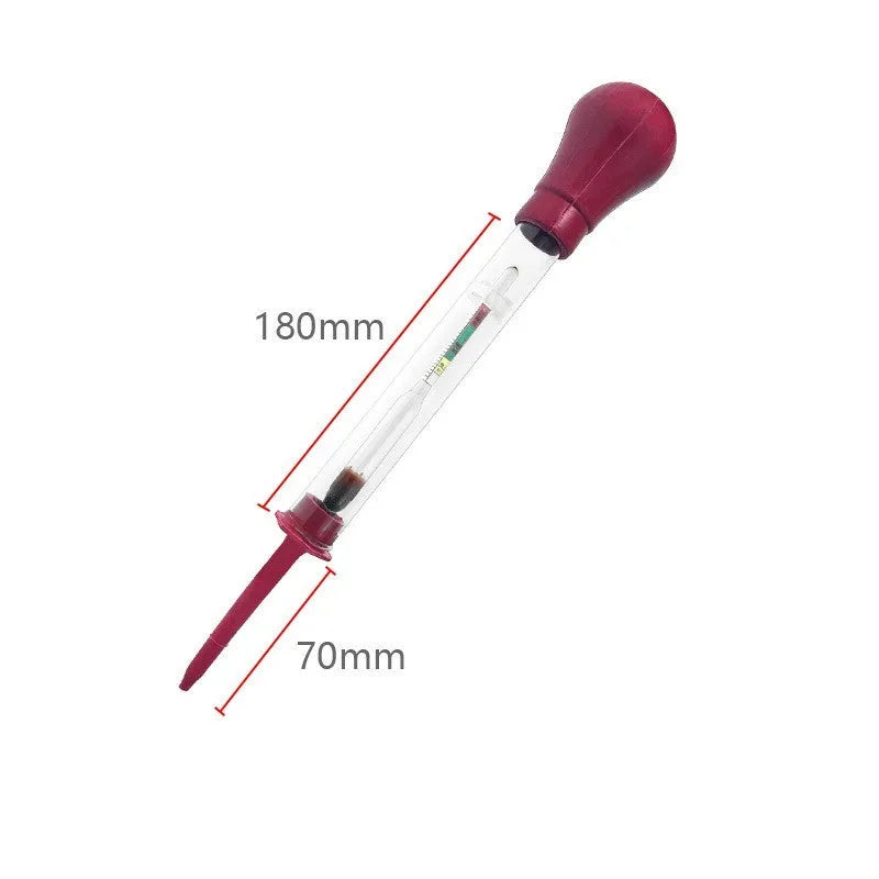 Electrohydraulic hydrometer for automotive battery electrolyte testing with glass construction and 330mm length