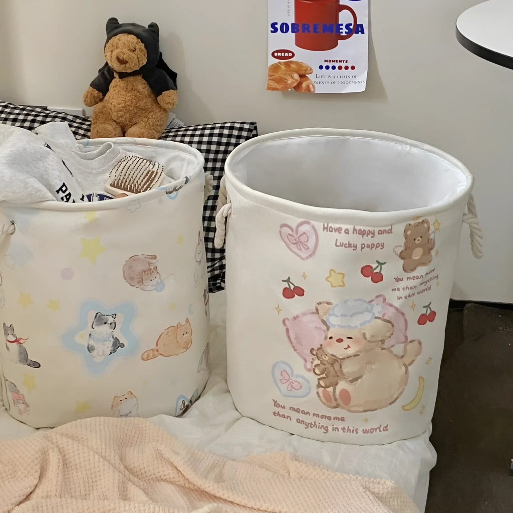 Foldable cotton laundry basket in modern style with animal print options for bedroom or bathroom storage