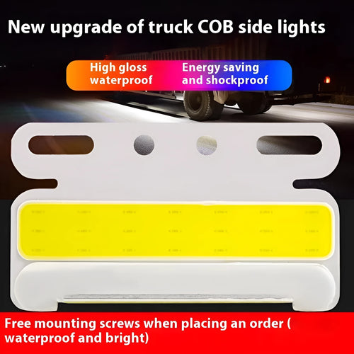 Waterproof aluminium alloy COB LED truck side light in red, mounted near vehicle tyre.