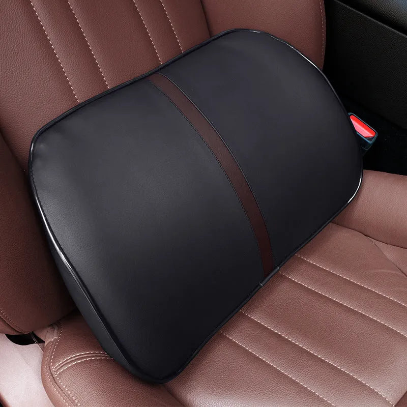 Leather car cushion with memory foam filling as headrest or lumbar support pillow