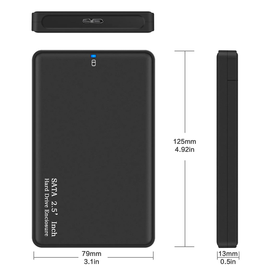 2.5 inch USB 3.0 SATA external hard drive enclosure, black ABS case, supporting 2TB HDD and SSD