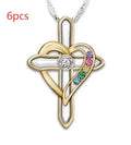 Men's cross love alloy pendant necklace with colourful imitation gemstone on adjustable chain