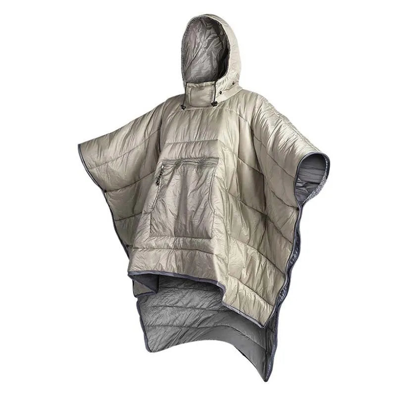 Outdoor cloak sleeping bag in Army Green or Grey, 200cm by 140cm nylon construction with hollow cotton filling