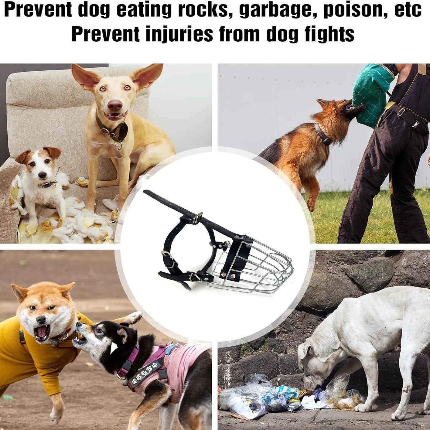 Black steel wire mesh basket dog muzzle for golden retrievers and German shepherds.