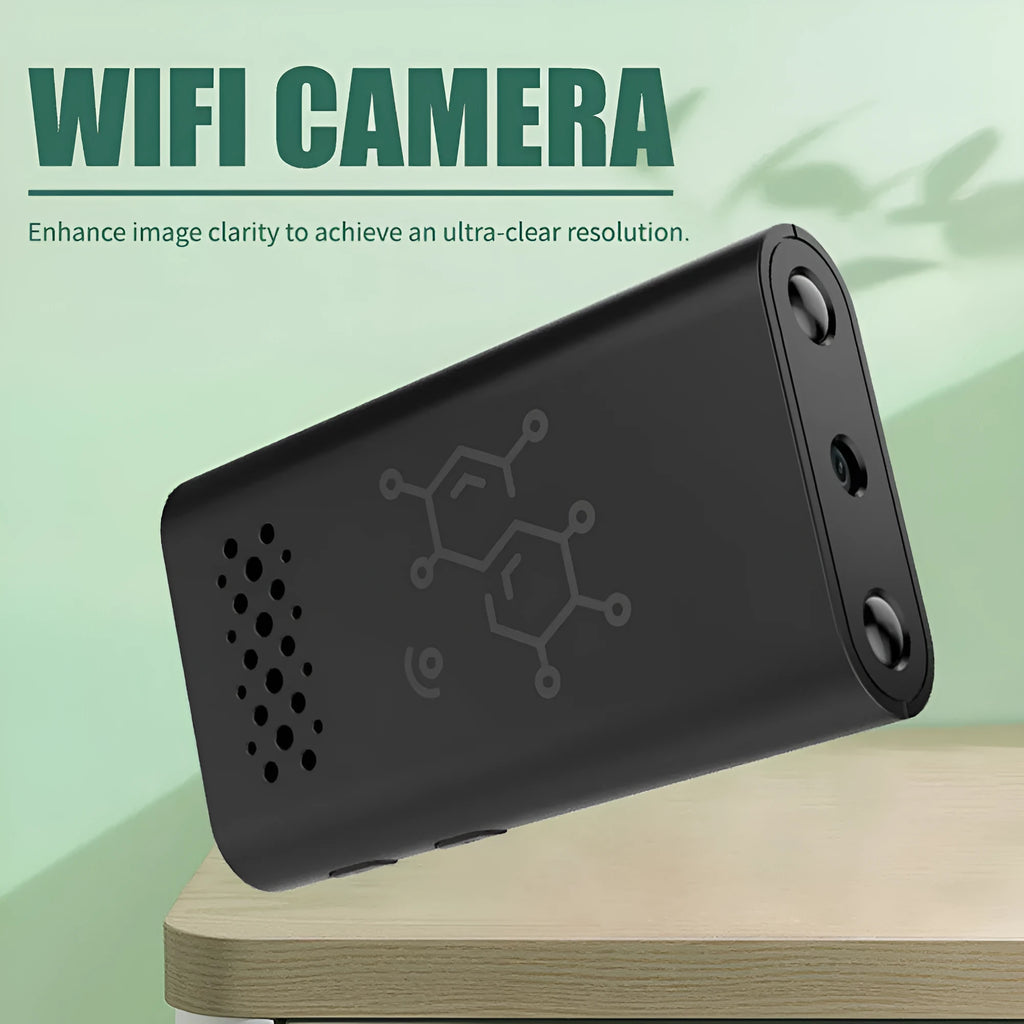 Black smart security camera with 1080p resolution for indoor baby monitoring and home security