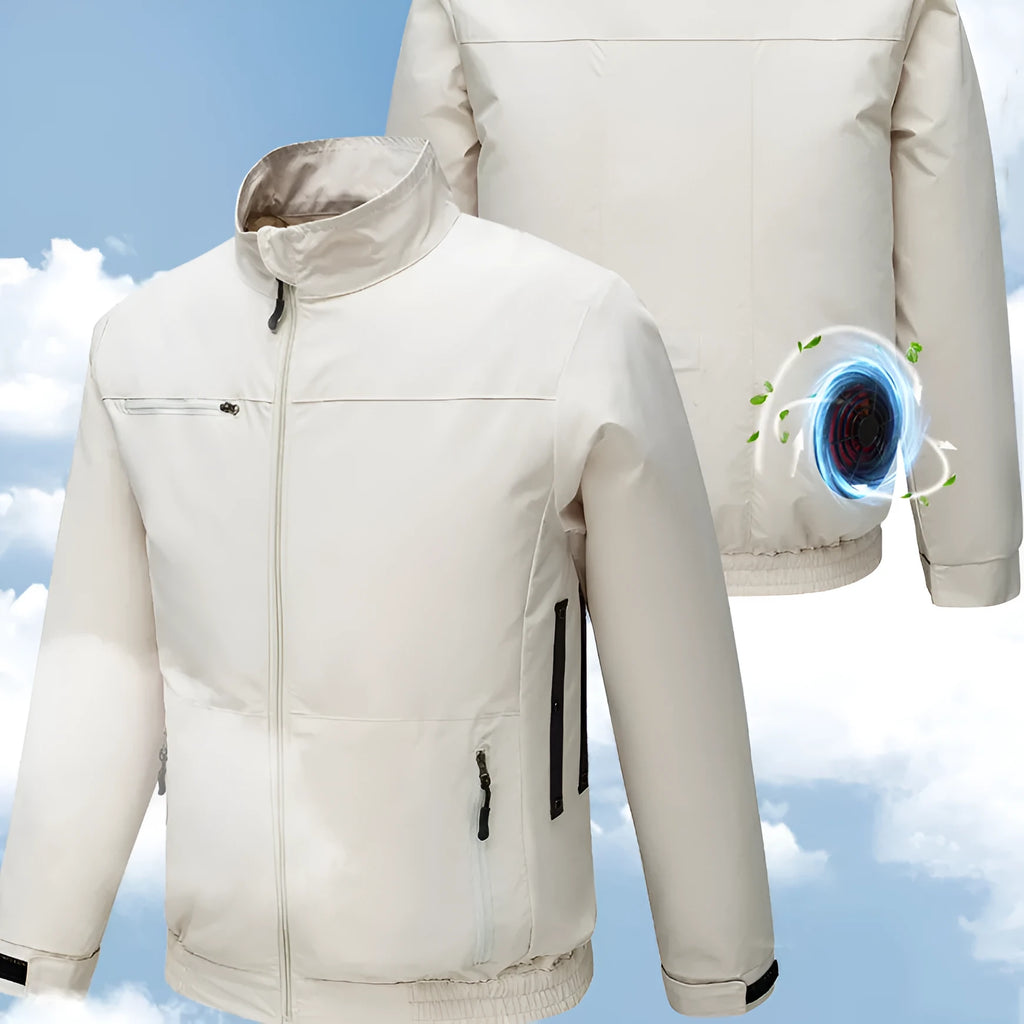 Men's black cooling work jacket with multiple ventilation holes for outdoor summer use