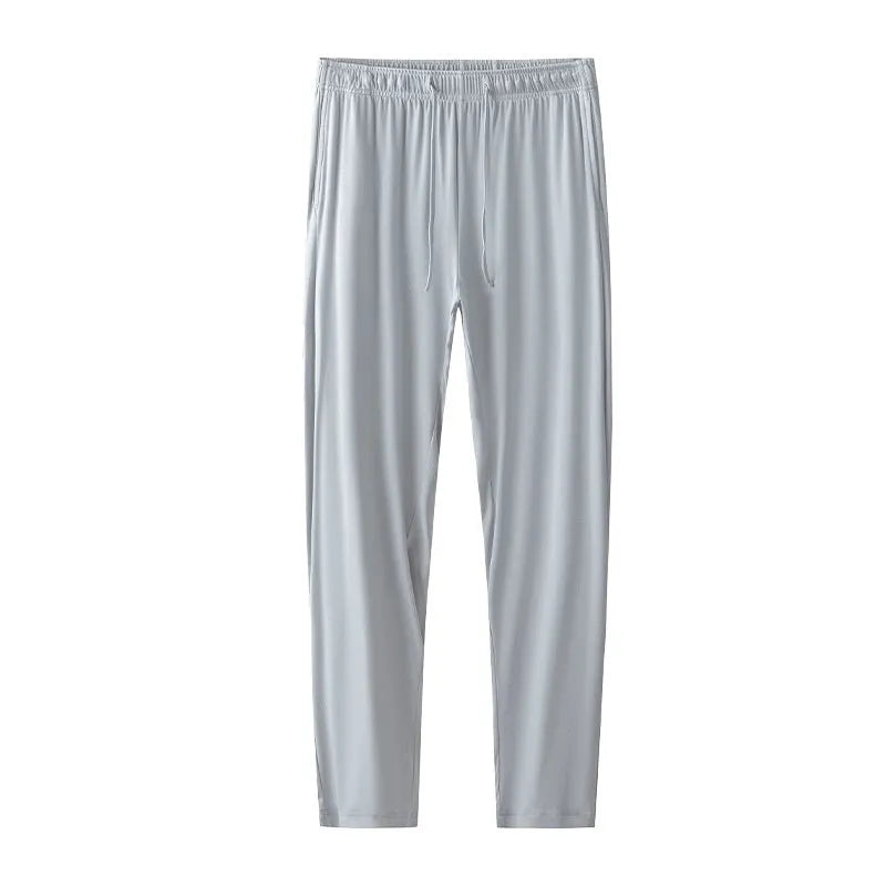 Modal men's casual sleeping pants in gray blue, full length, on a plain background