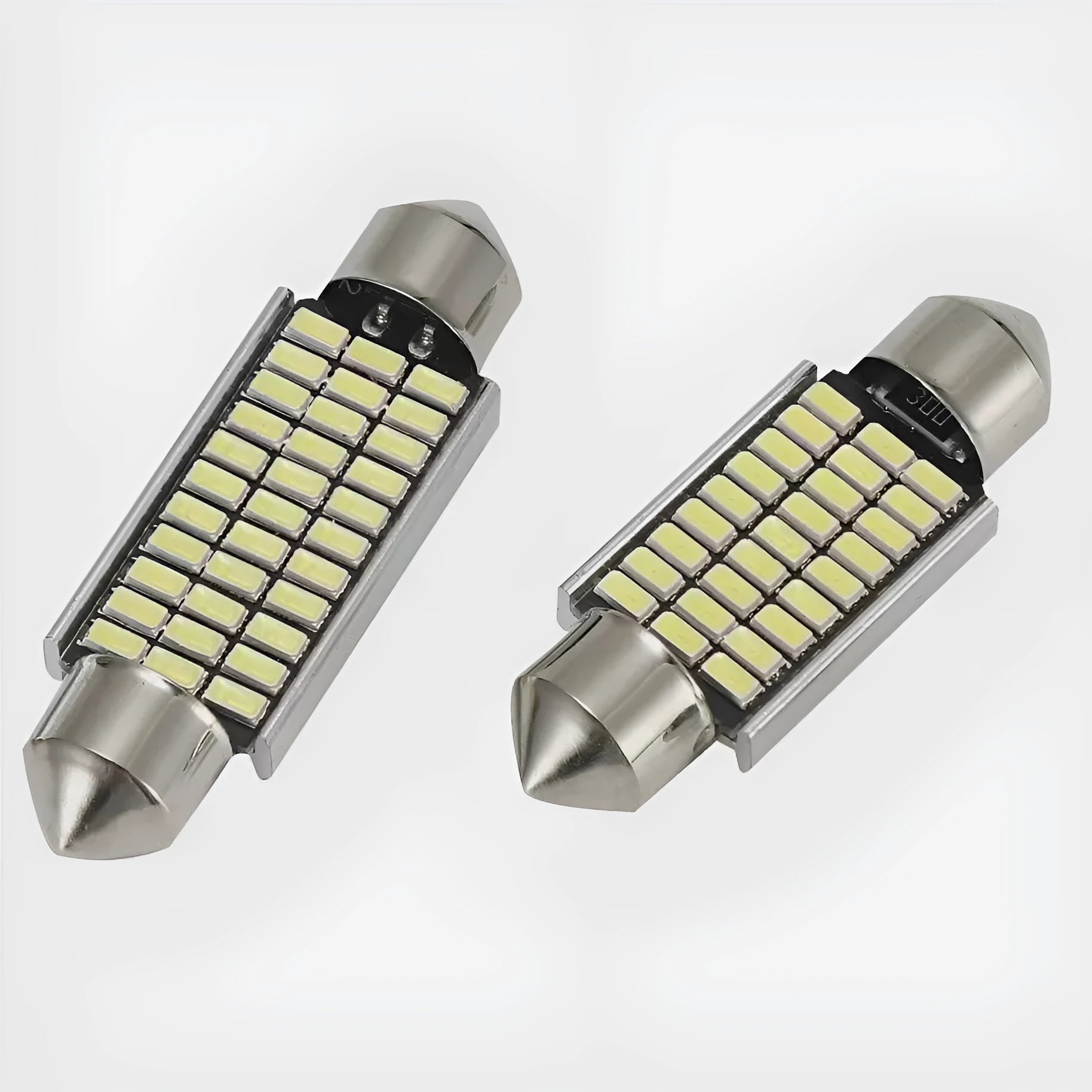 Aluminium double tip LED car roof light showing four size options for interior cabin illumination