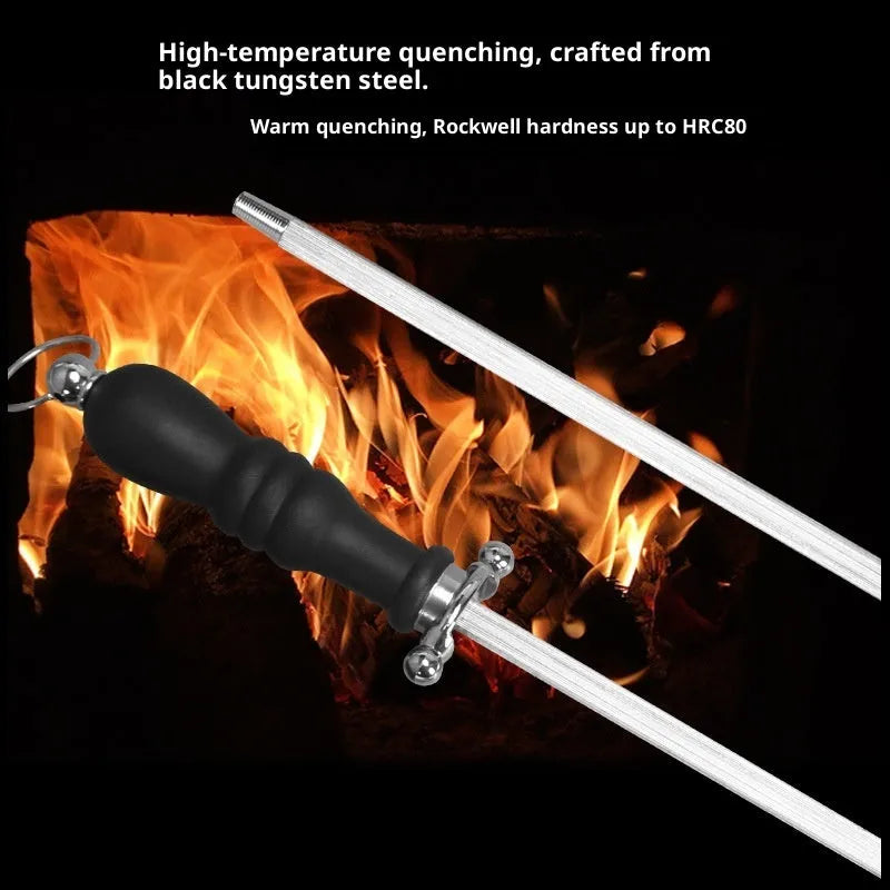 High carbon steel sharpening steel rod for kitchen knives, available in styles 1-8