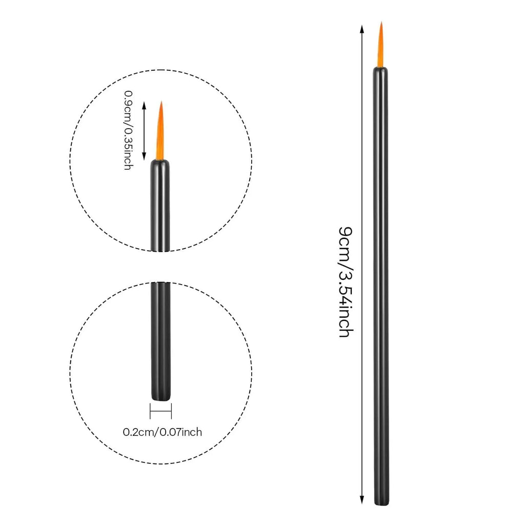 Pack of 100 black disposable eyeliner brushes with fine points and plastic protective sleeves.