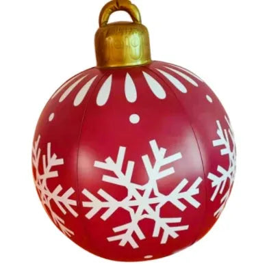 Large 60cm diameter inflatable PVC Christmas decoration ball in bright colours for outdoor use.