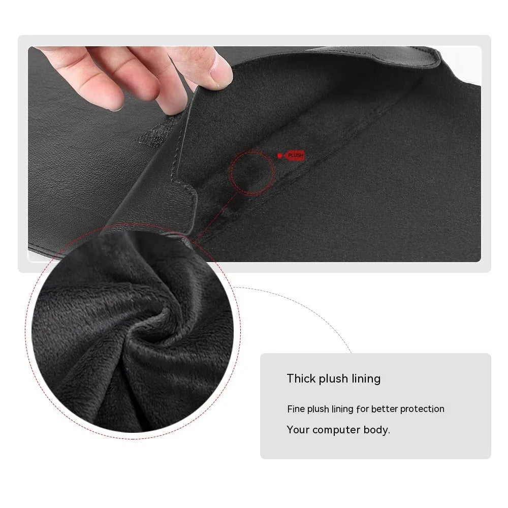 Imitation leather laptop protective sleeve in black with zip closure, fits 11.6 to 17 inch notebooks