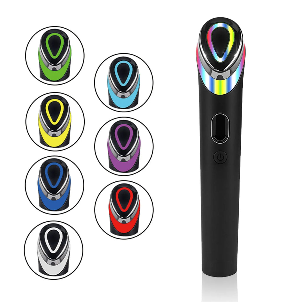 Black red blue light eye massager with vibration therapy and seven colour settings