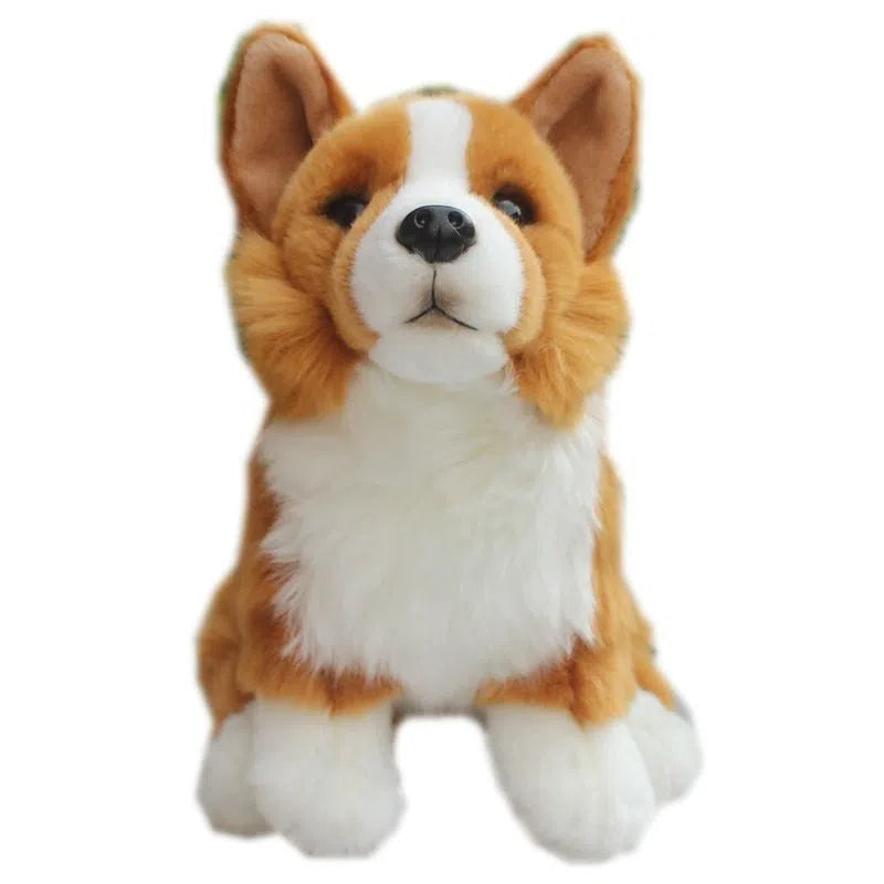 Simulated corgi dog puppy doll plush toy with velvet surface, 28 cm long, sitting pose