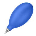Blue and black handheld rubber dust blower cleaning tool for cameras and electronics.
