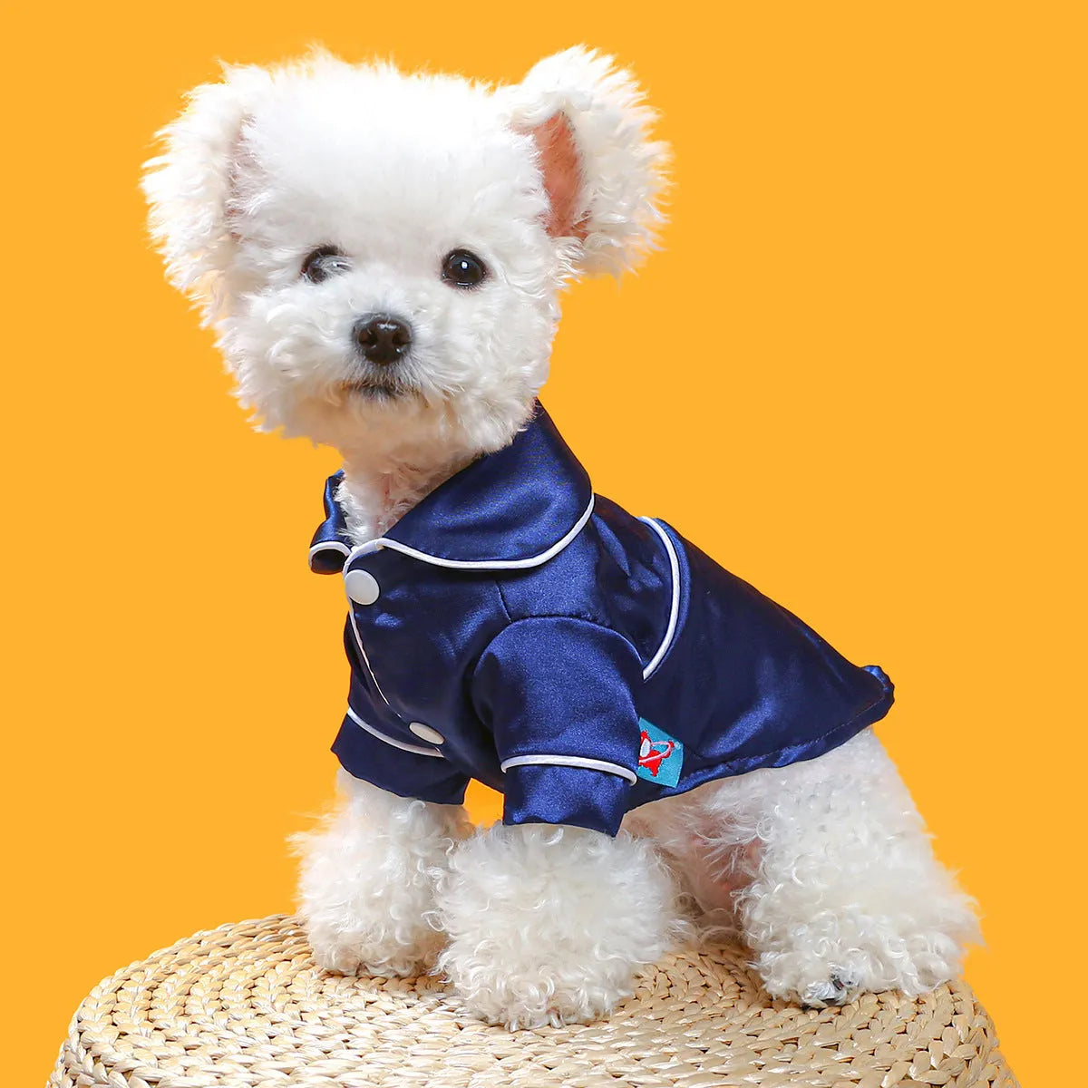 Cotton pet pajamas in princess style for dogs and cats, available in pink and navy blue, sizes XS to XXL