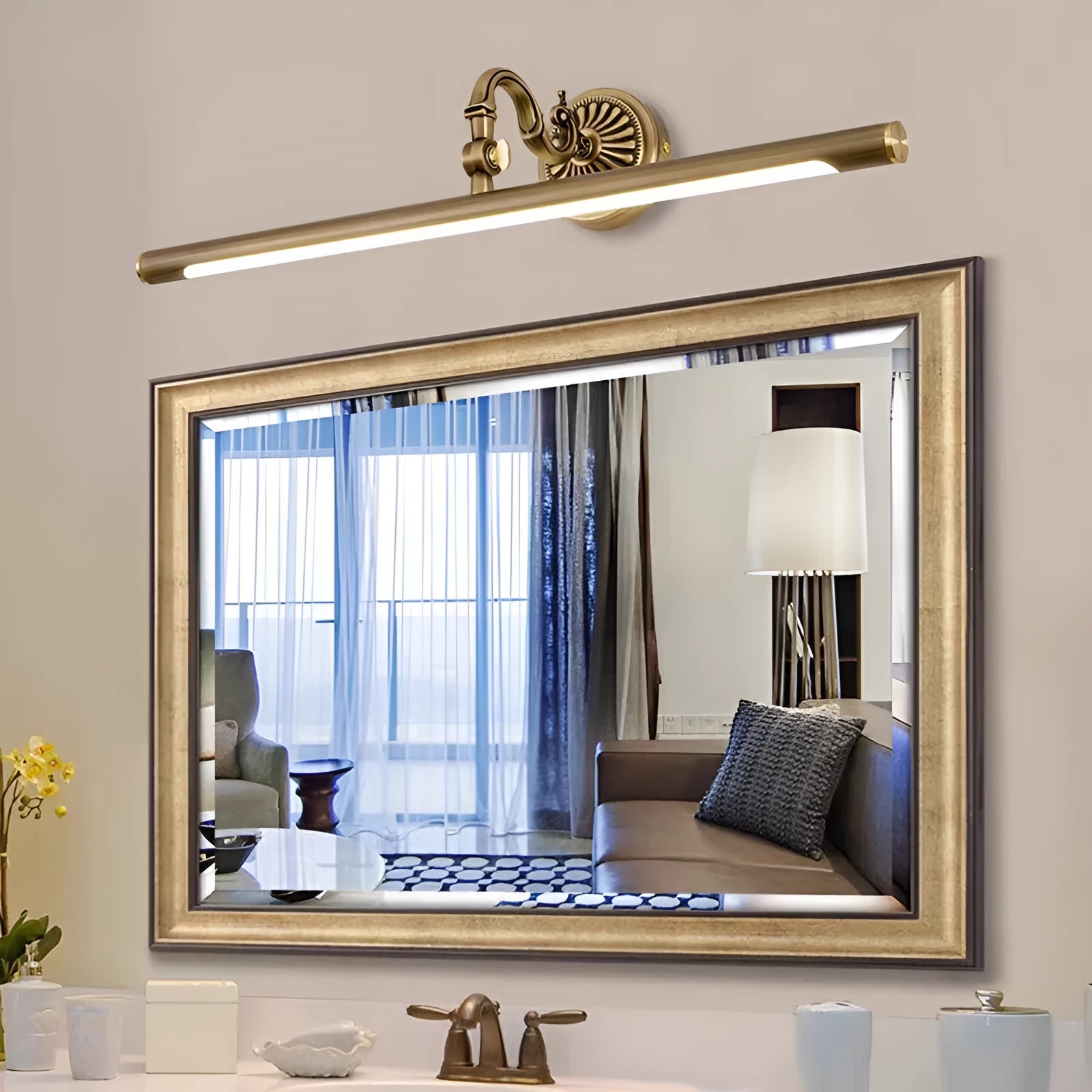 All copper European bathroom mirror front lamp with 12W LED and acrylic anti-fog cover in 750mm size