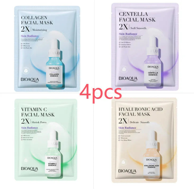 Single 30g collagen and hyaluronic acid facial sheet mask on packaging, with Centella, Vitamin C, Collagen variant options.