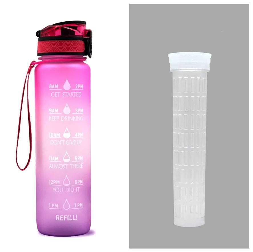 1 litre Tritan water bottle with time markers and gradient colour design