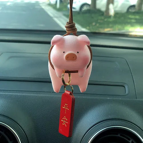 Small resin cartoon pig figurine car accessory for dashboard or mirror decoration