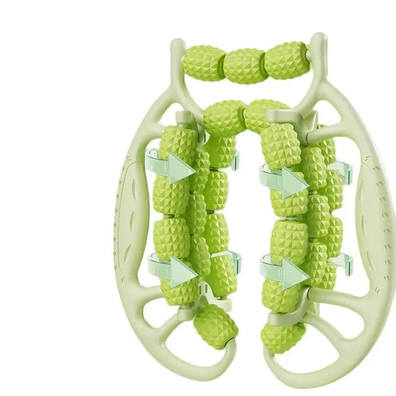 Annular roller clamp leg massager with 23 wheels in Ivory White, a yoga recovery tool