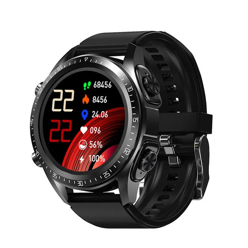 Black smart watch with blood pressure monitoring on a silicone wrist strap