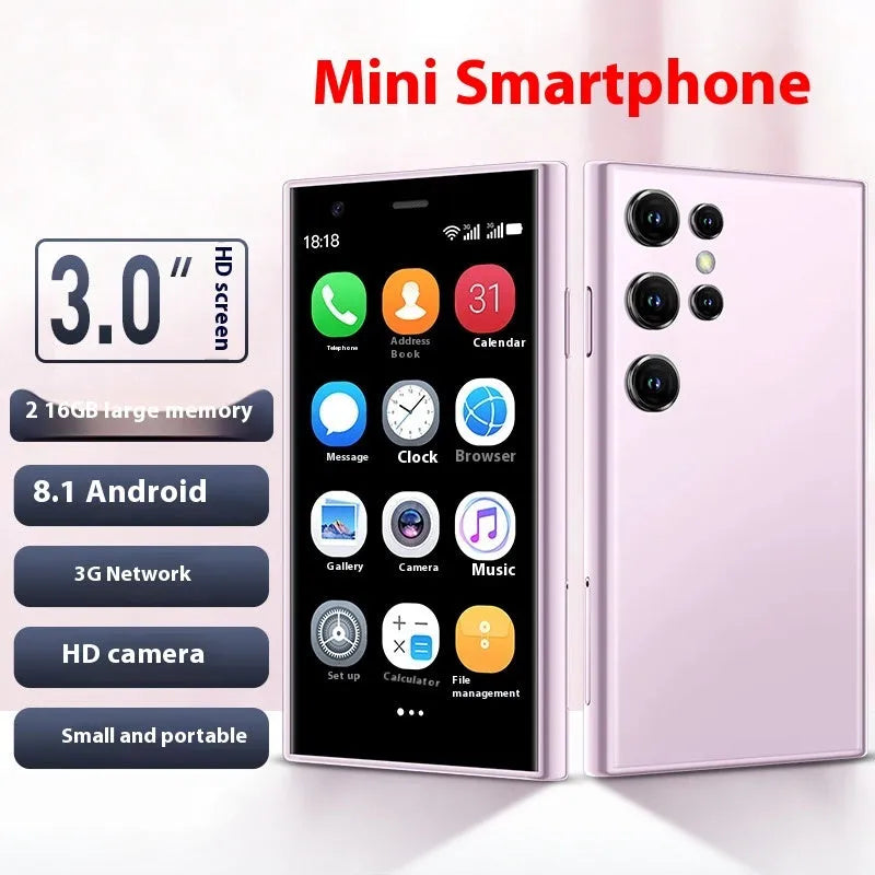 S23PRO XS15 mini smartphone in Black, Green, or Pink Purple colour with a 30cm screen and straight plate design.