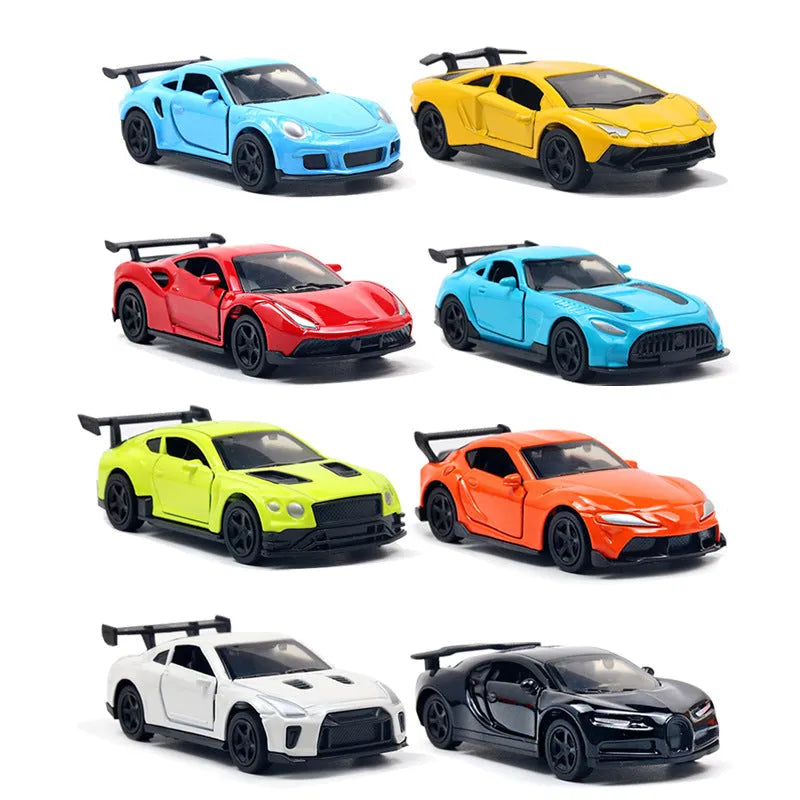 1:50 scale alloy sports car model toy in a random colour, bagged mini car for display