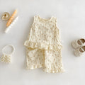 Children's cream apricot cotton sleeveless top and casual pants two-piece set for heights 73-120 cm