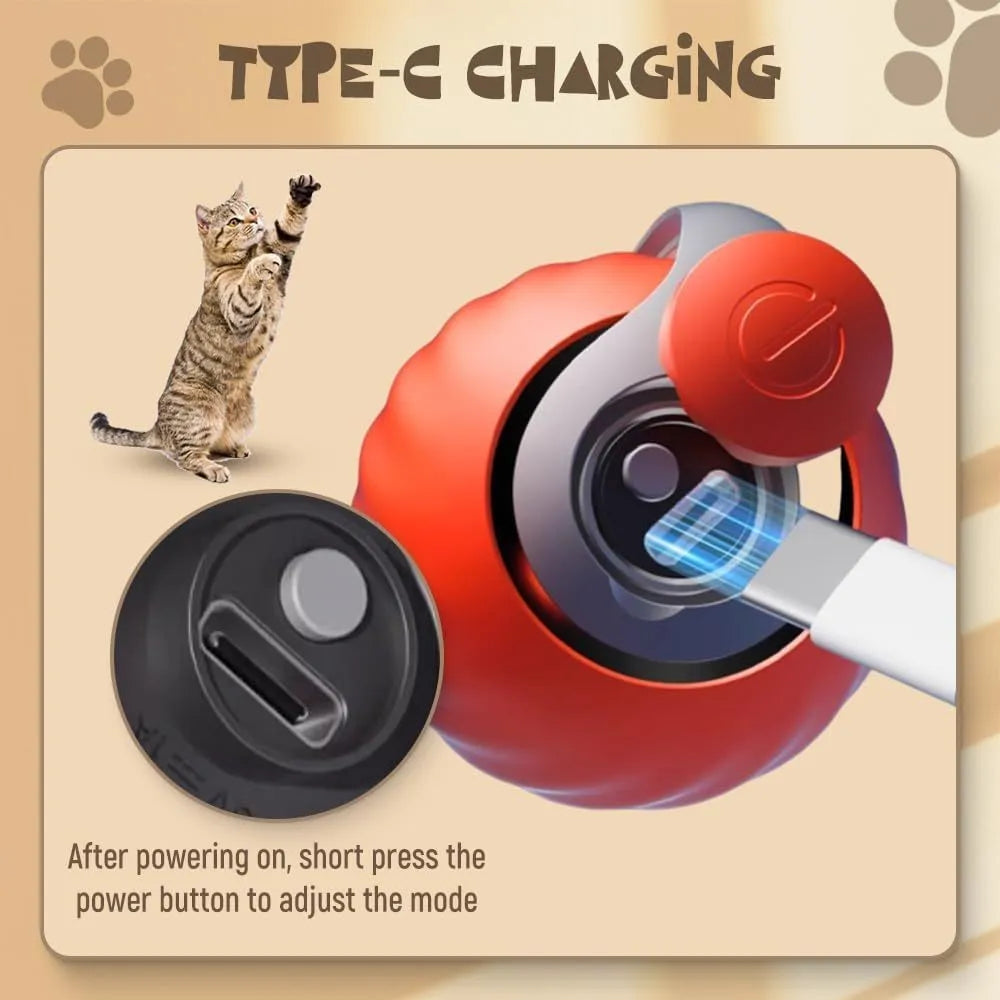 Interactive self-moving pet ball toy in blue and red colours with rechargeable battery for indoor cats and dogs