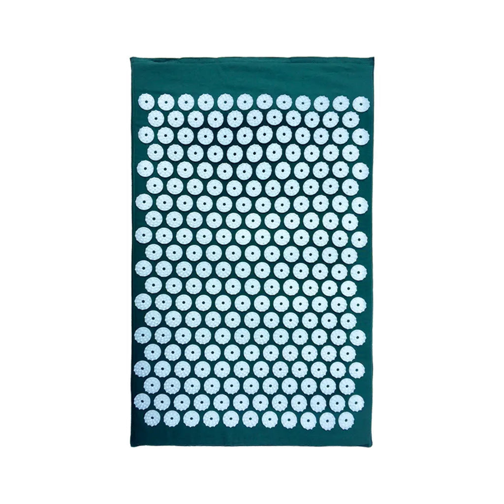 Acupuncture massage mat yoga mat set with black and blue cushion and headrest on floor